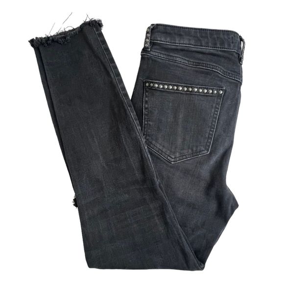 Free People Womens Faded Black Mid Rise Studded Distressed‎ Skinny Jeans 28 - Picture 1 of 9